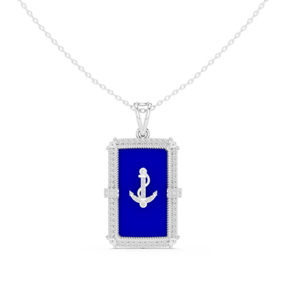 Premium Anchor Moissanite Diamond Pendant with Blue Enamel Frame