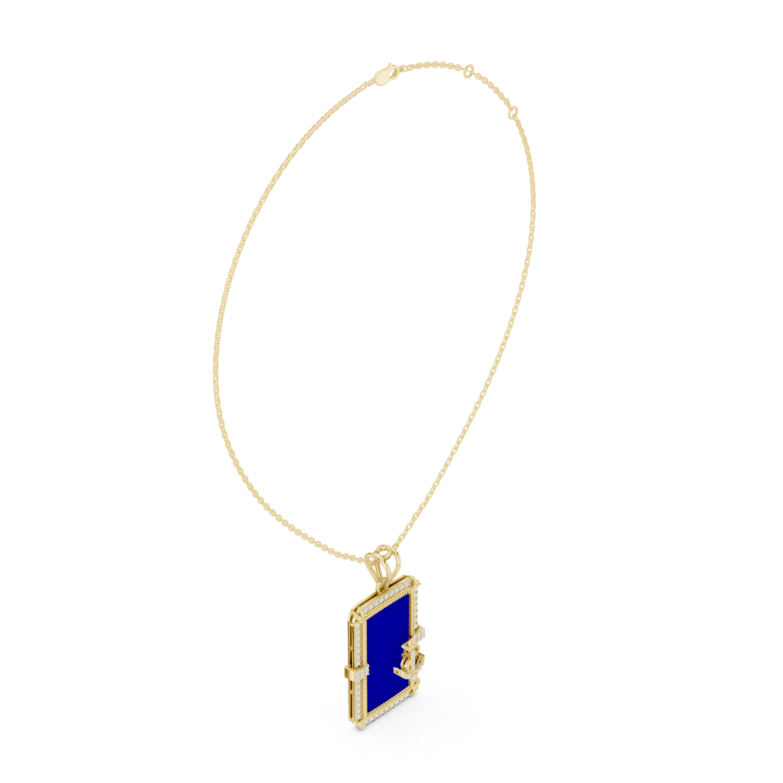 Premium Anchor Moissanite Diamond Pendant with Blue Enamel Frame