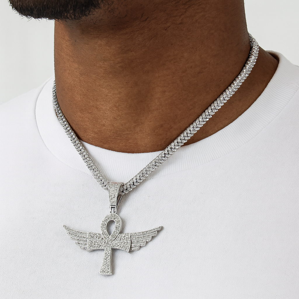 Winged Ankh VVS Moissanite Diamond  Pendant Egyptian Cross of Life Jewelry