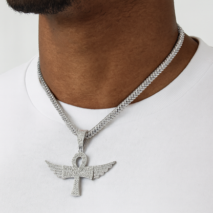 Winged Ankh VVS Moissanite Diamond  Pendant Egyptian Cross of Life Jewelry