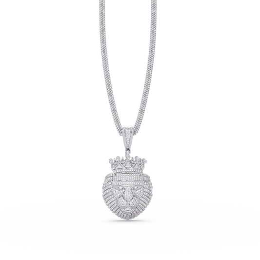Crown Lion Head VVS Moissanite Diamond Statement Pendant