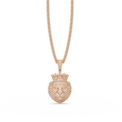 Crown Lion Head VVS Moissanite Diamond Statement Pendant