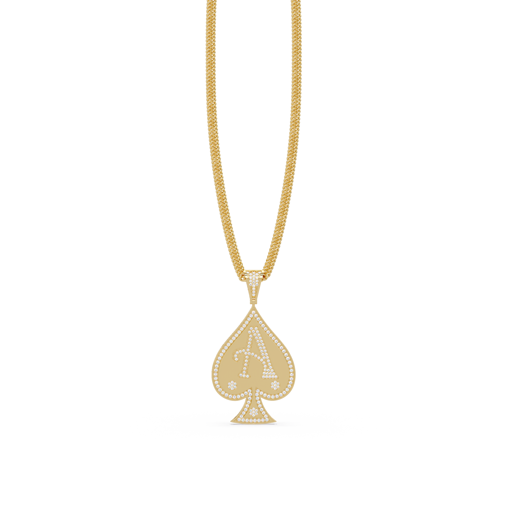 Ace “A” Font Custom  VVS Moissanite Diamond Spade Pendant Necklace