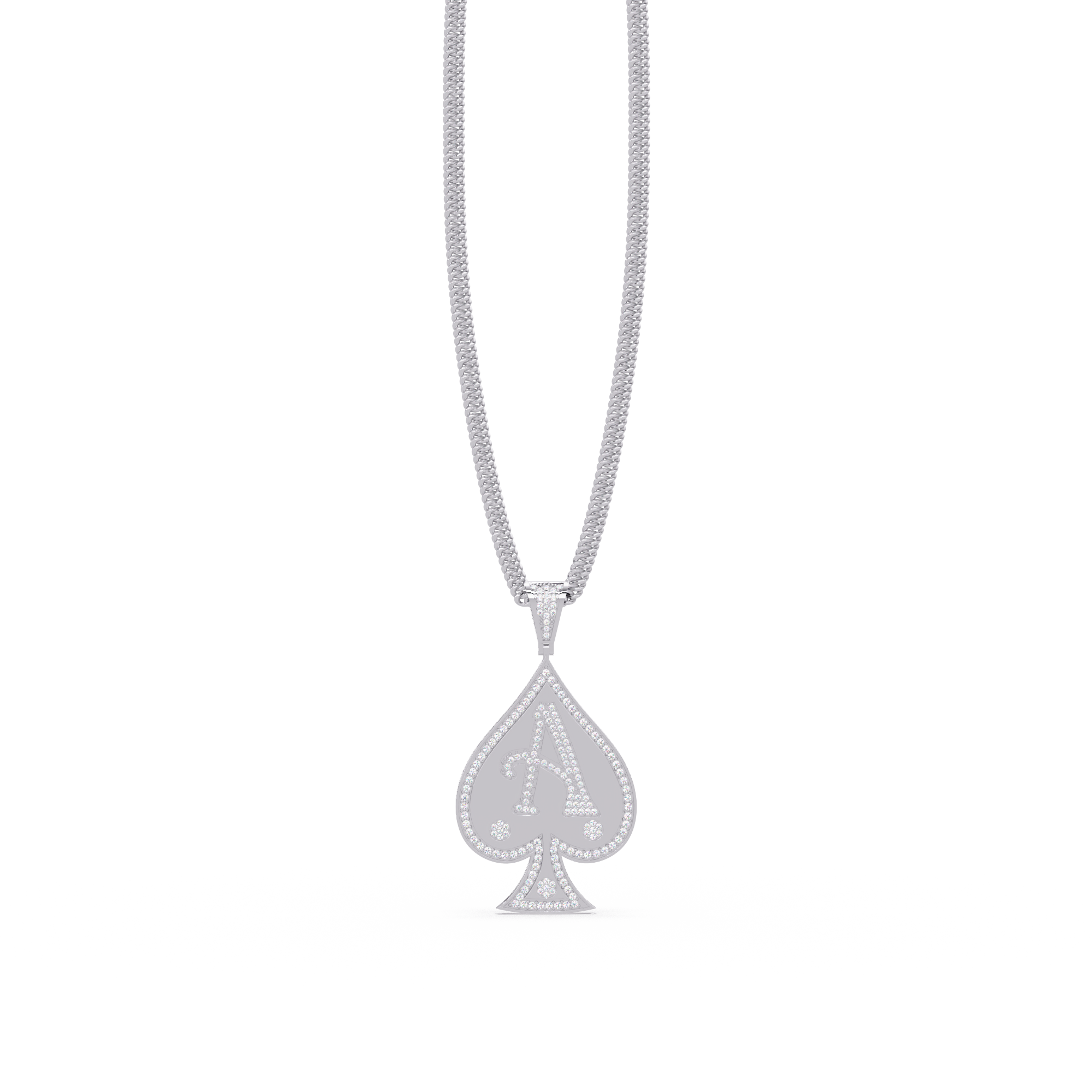 Ace “A” Font Custom  VVS Moissanite Diamond Spade Pendant Necklace