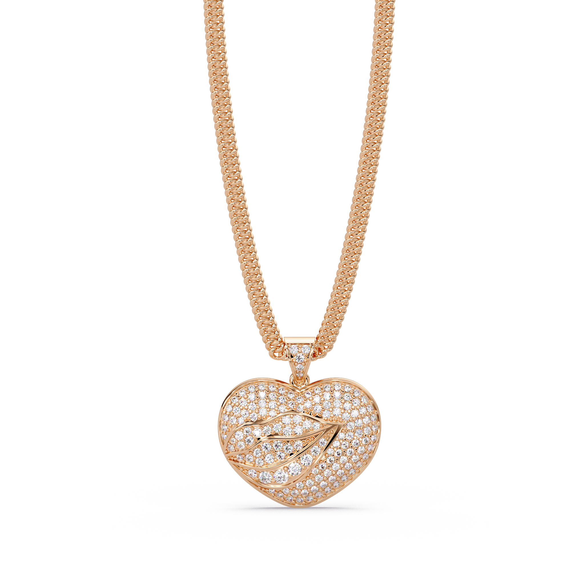 Heart Leaf VVS Moissanite Diamond Pendant  Nature Inspired Diamond Heart Jewelry