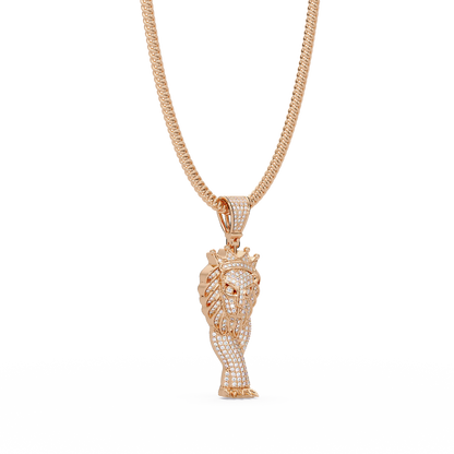 Crowned Lion King VVS Moissanite Diamond Pendant Royal Statement Jewelry