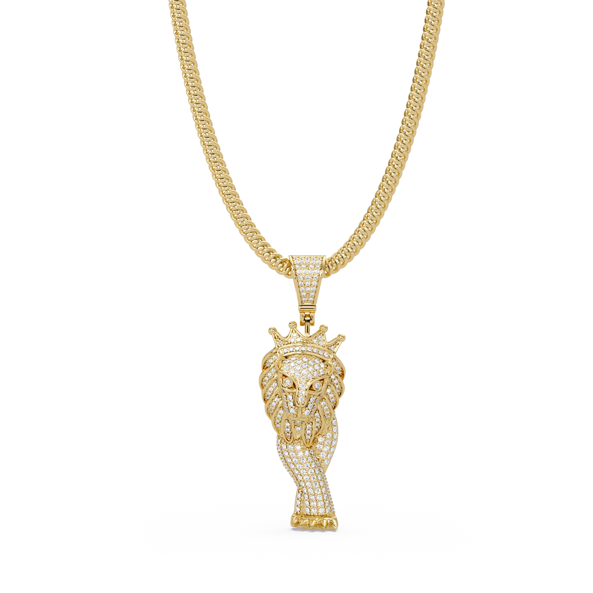 Crowned Lion King VVS Moissanite Diamond Pendant Royal Statement Jewelry