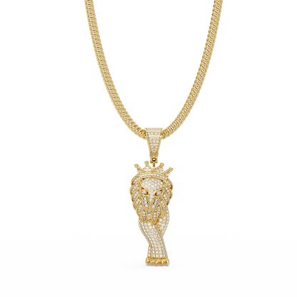 Crowned Lion King VVS Moissanite Diamond Pendant Royal Statement Jewelry