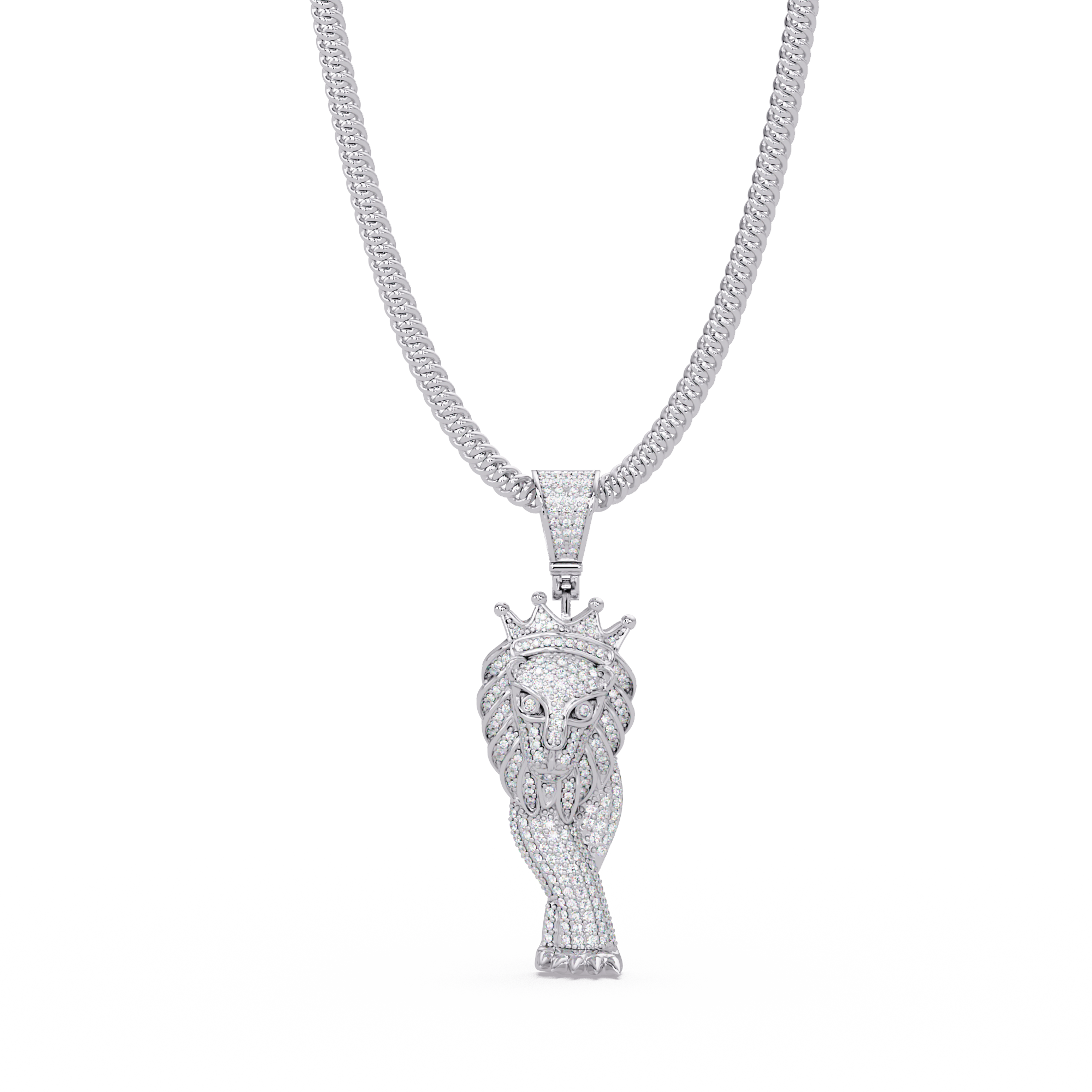 Crowned Lion King VVS Moissanite Diamond Pendant Royal Statement Jewelry