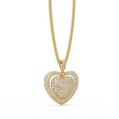 Double Heart VVS Moissanite Diamond Pendant Layered Pave Diamond Heart Jewelry
