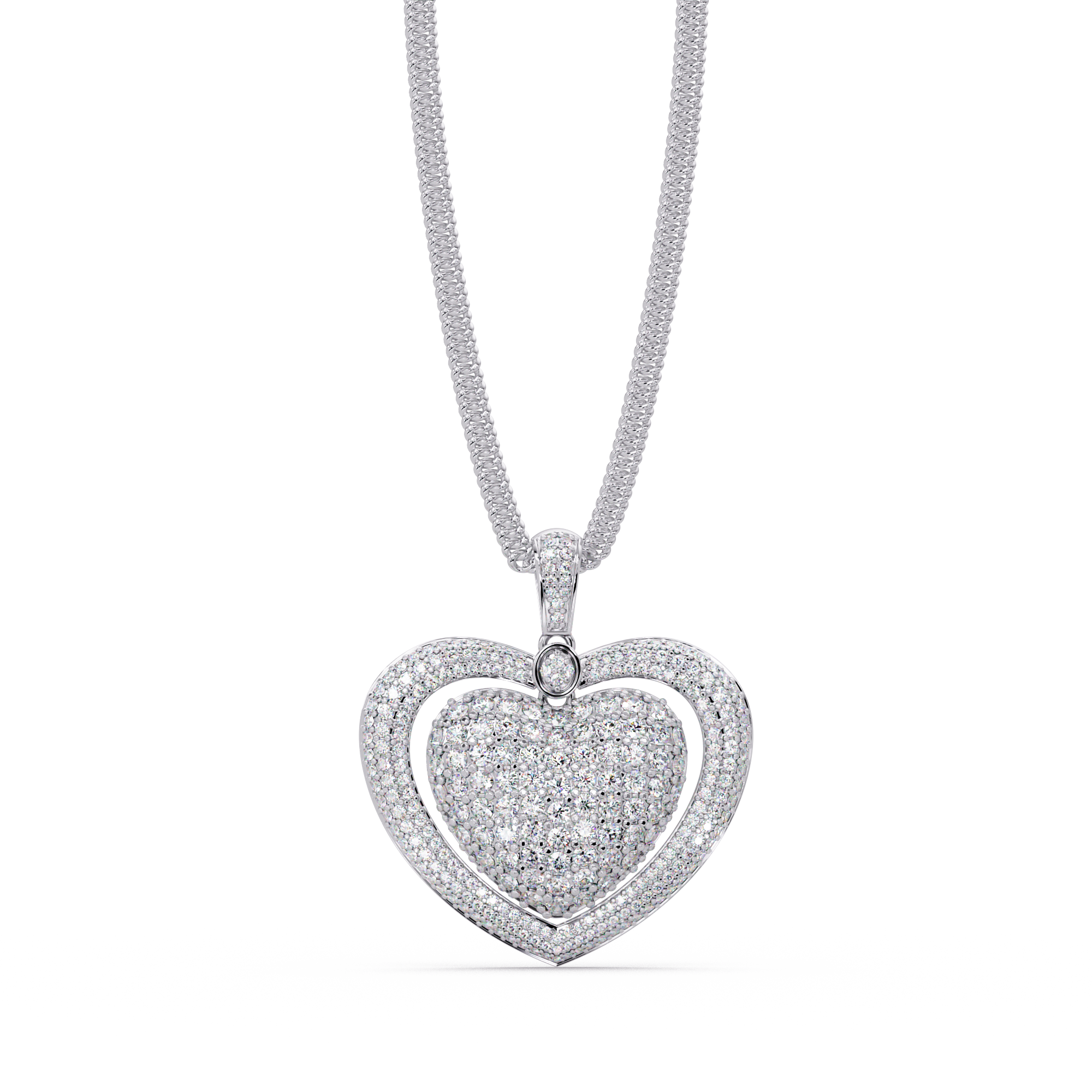 Double Heart VVS Moissanite Diamond Pendant Layered Pave Diamond Heart Jewelry