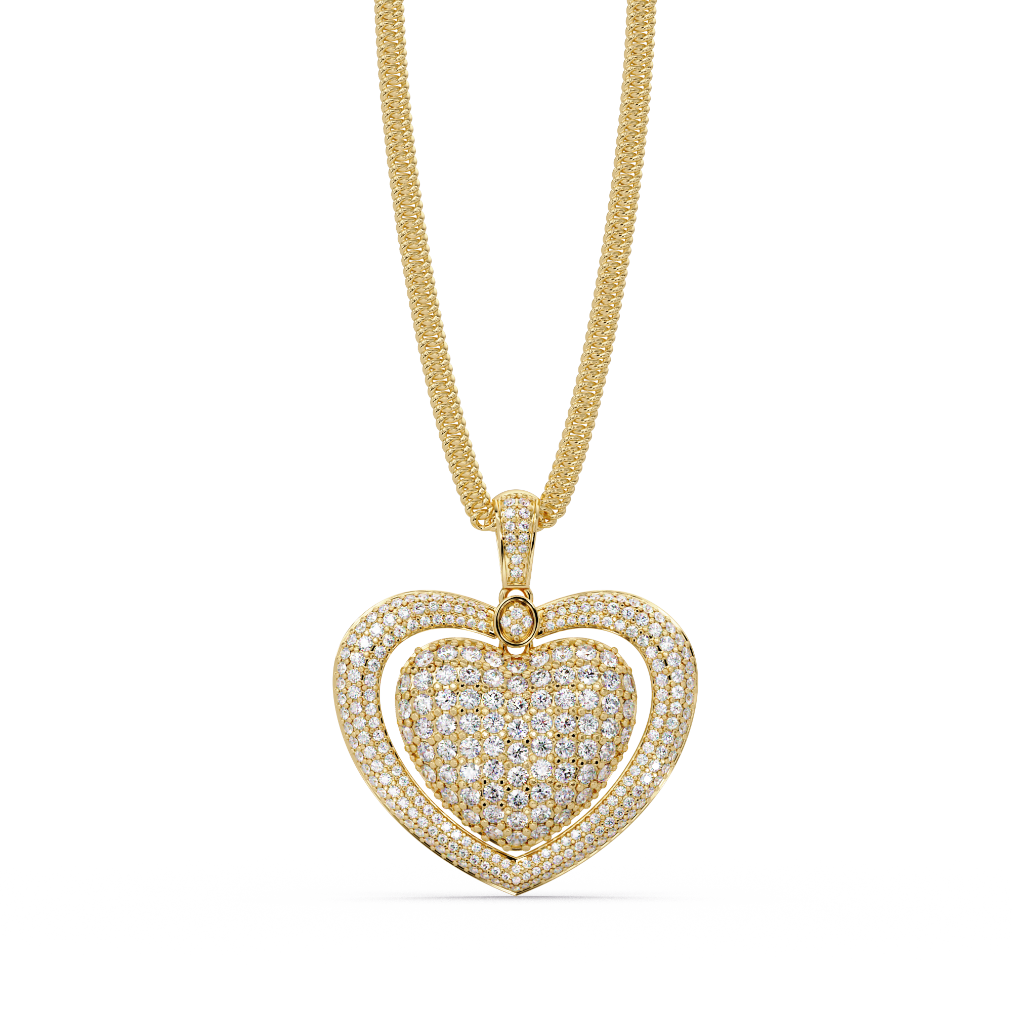 Double Heart VVS Moissanite Diamond Pendant Layered Pave Diamond Heart Jewelry