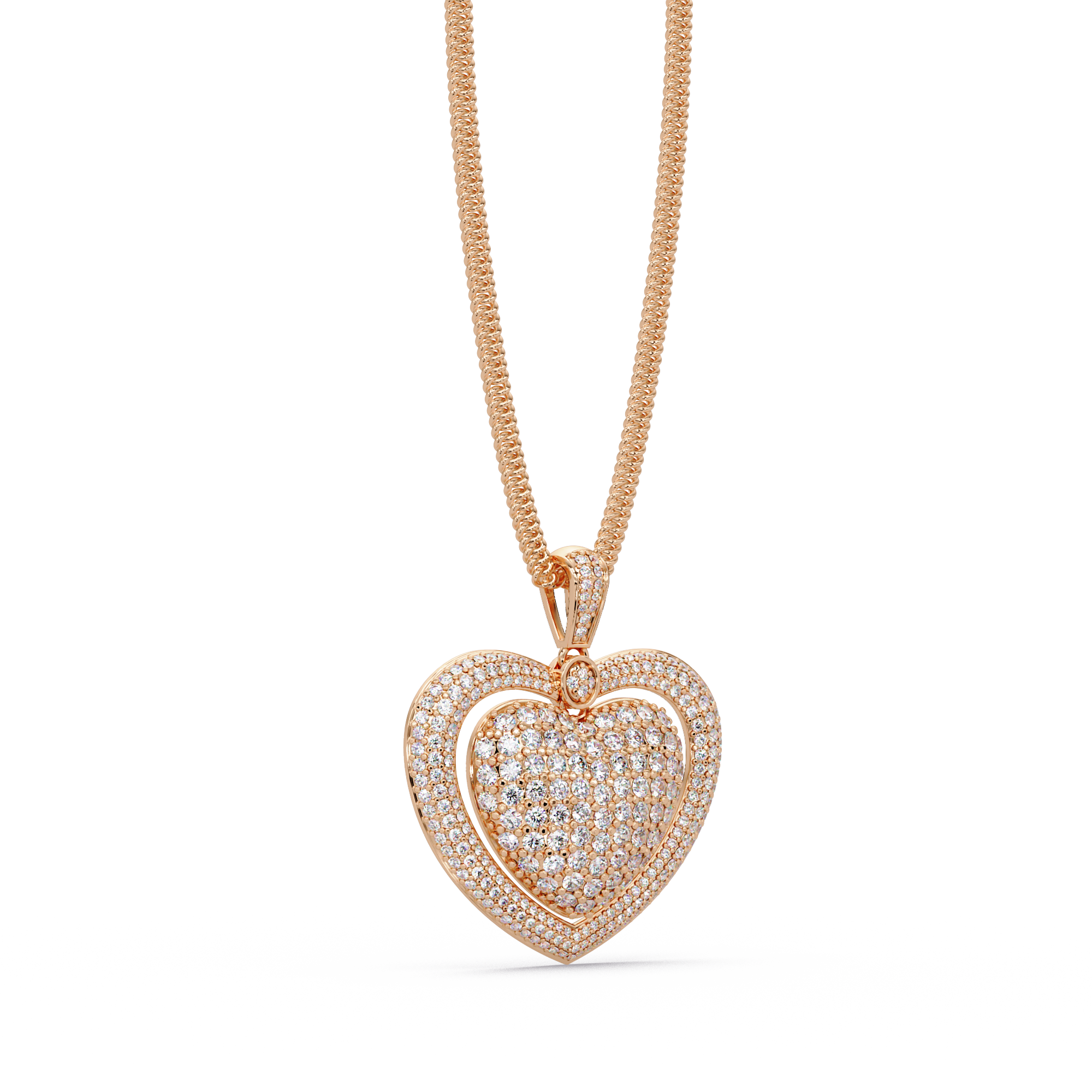 Double Heart VVS Moissanite Diamond Pendant Layered Pave Diamond Heart Jewelry
