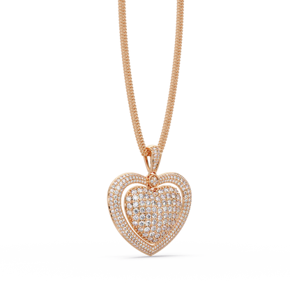 Double Heart VVS Moissanite Diamond Pendant Layered Pave Diamond Heart Jewelry