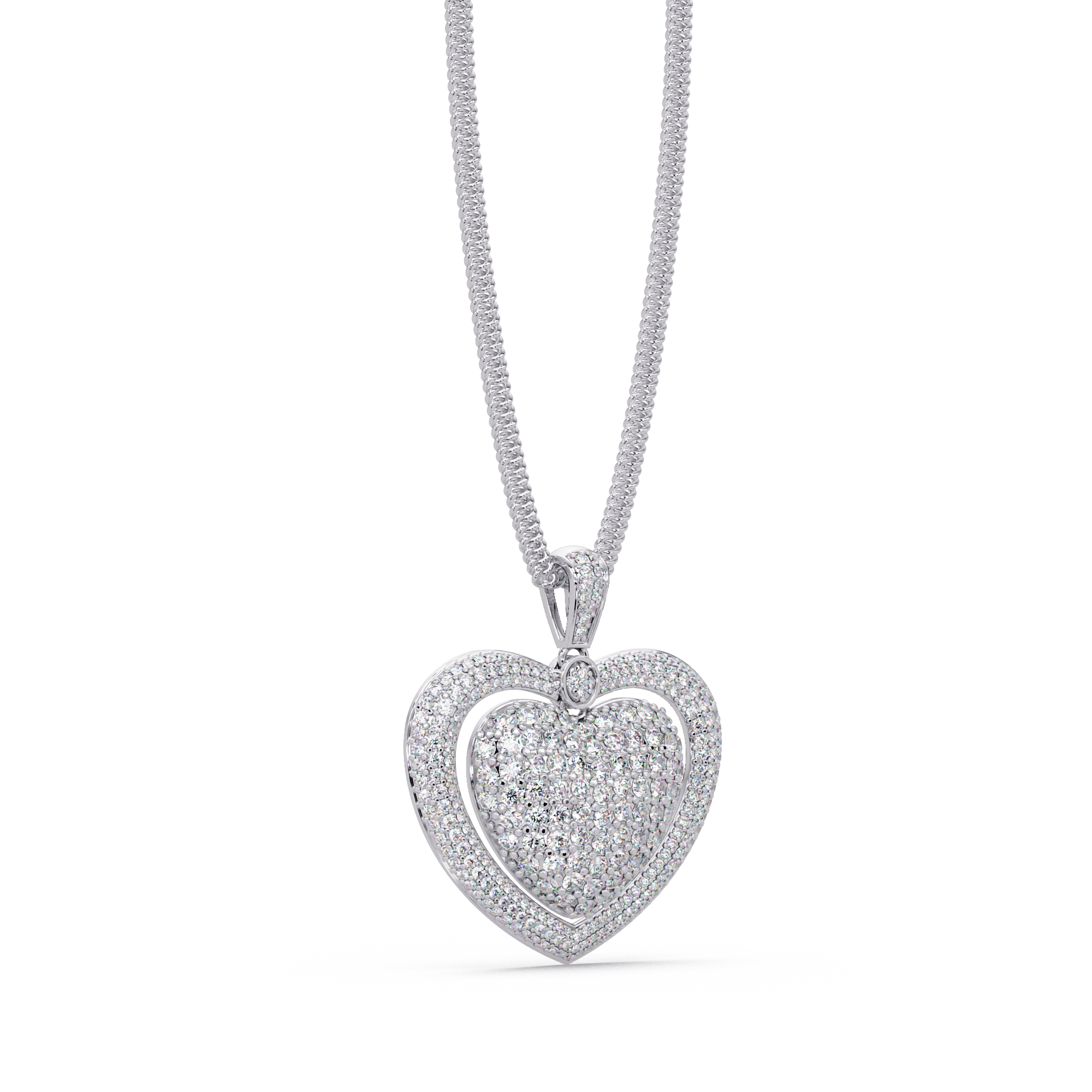 Double Heart VVS Moissanite Diamond Pendant Layered Pave Diamond Heart Jewelry