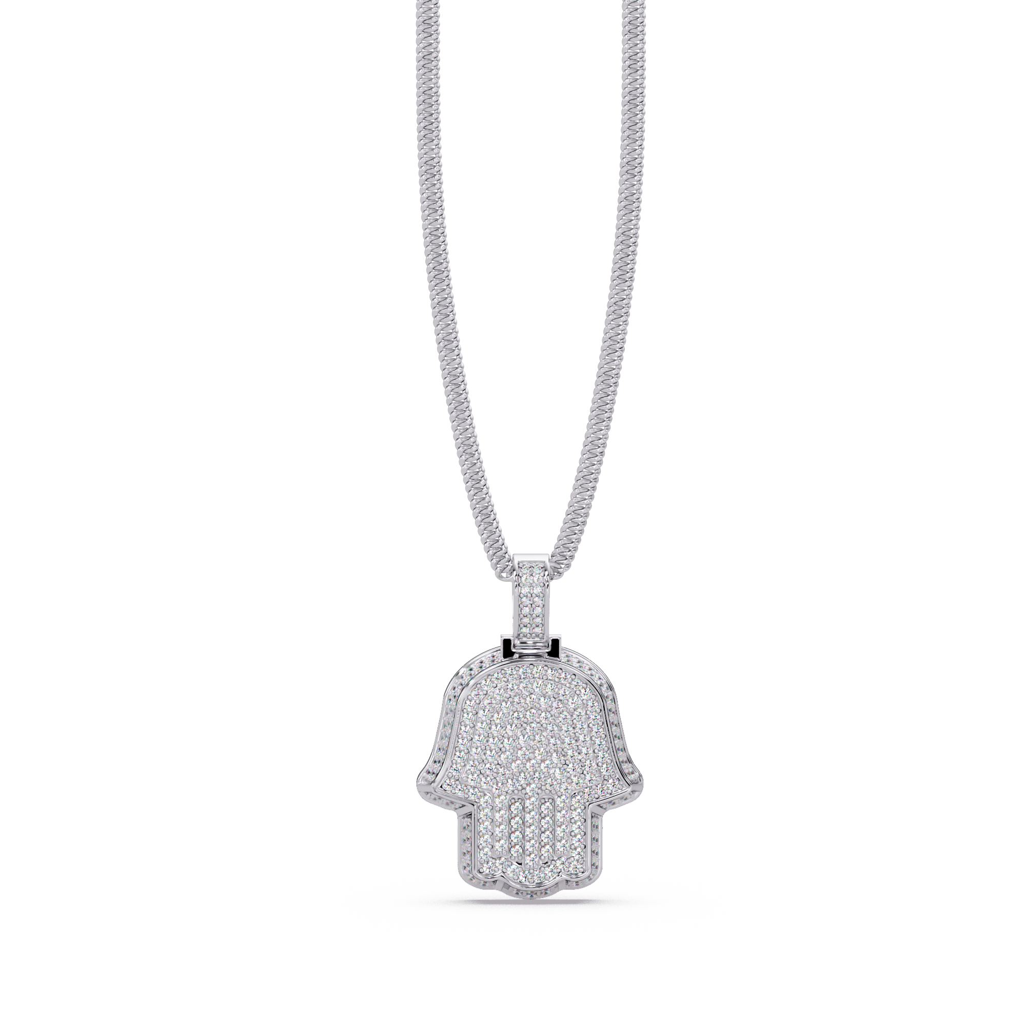 Hamsa Hand VVS Moissanite Diamond Pendant Iced Out Protection Amulet Jewelry