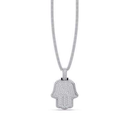 Hamsa Hand VVS Moissanite Diamond Pendant Iced Out Protection Amulet Jewelry