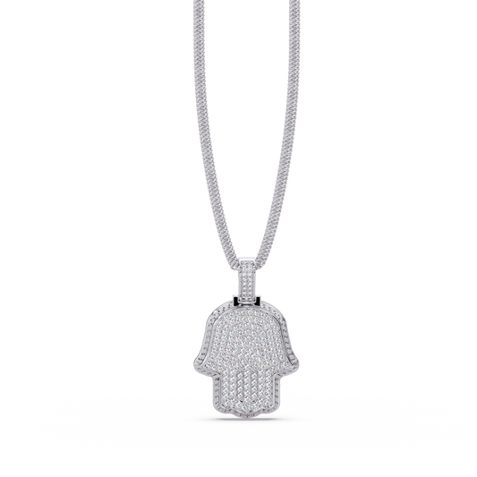 Hamsa Hand VVS Moissanite Diamond Pendant Iced Out Protection Amulet Jewelry