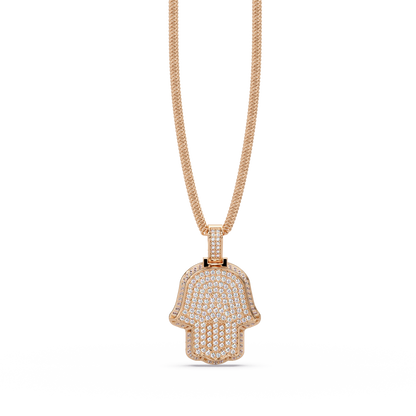 Hamsa Hand VVS Moissanite Diamond Pendant Iced Out Protection Amulet Jewelry