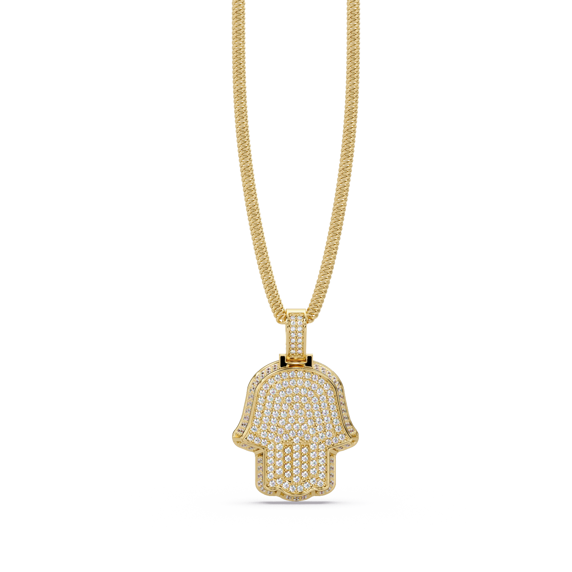 Hamsa Hand VVS Moissanite Diamond Pendant Iced Out Protection Amulet Jewelry