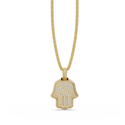 Hamsa Hand VVS Moissanite Diamond Pendant Iced Out Protection Amulet Jewelry