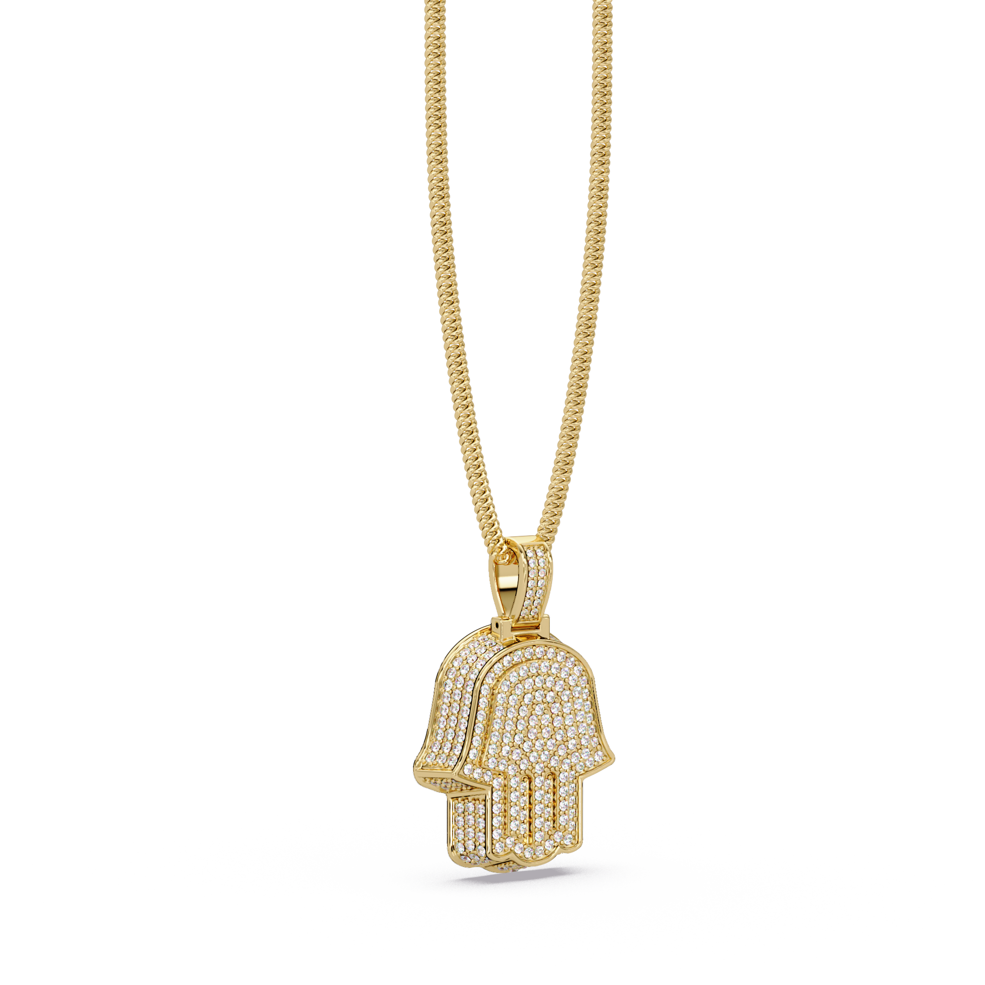 Hamsa Hand VVS Moissanite Diamond Pendant Iced Out Protection Amulet Jewelry
