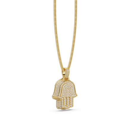Hamsa Hand VVS Moissanite Diamond Pendant Iced Out Protection Amulet Jewelry