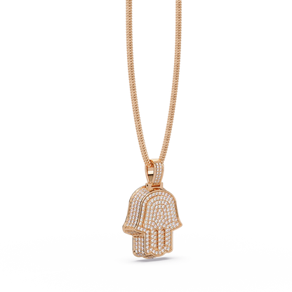 Hamsa Hand VVS Moissanite Diamond Pendant Iced Out Protection Amulet Jewelry