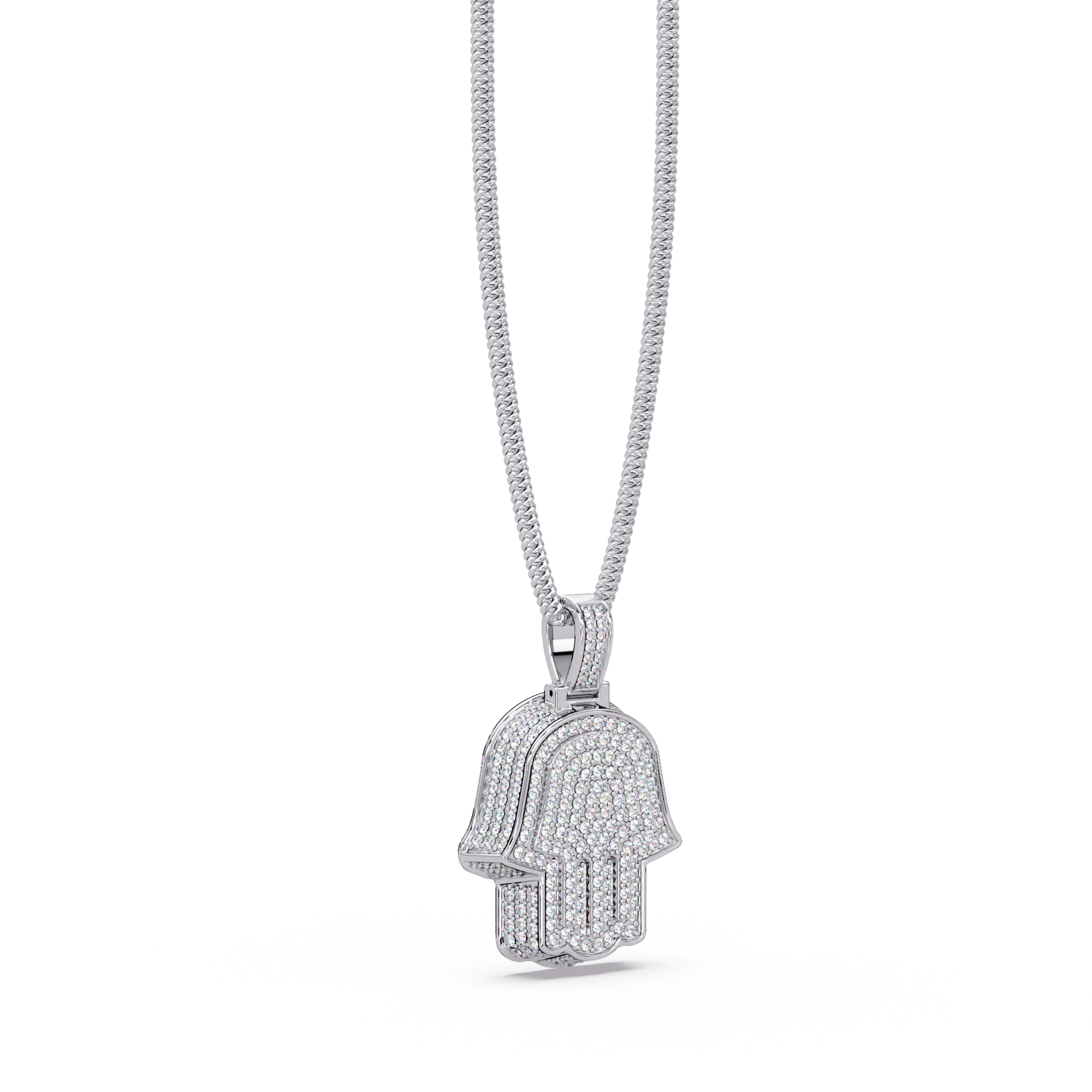 Hamsa Hand VVS Moissanite Diamond Pendant Iced Out Protection Amulet Jewelry