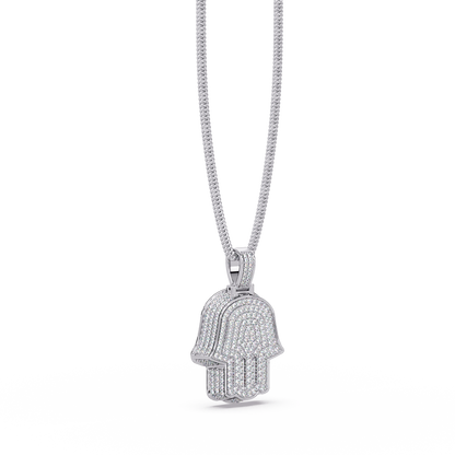 Hamsa Hand VVS Moissanite Diamond Pendant Iced Out Protection Amulet Jewelry