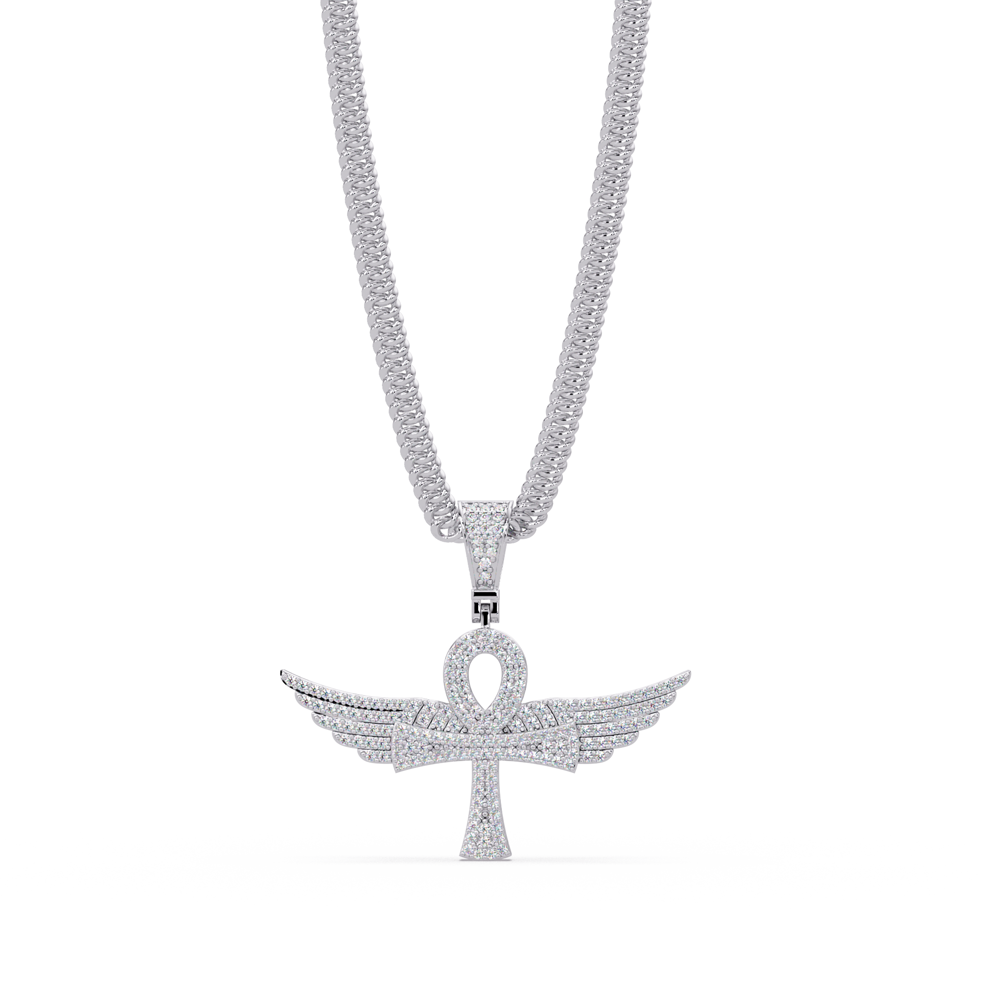 Winged Ankh VVS Moissanite Diamond  Pendant Egyptian Cross of Life Jewelry