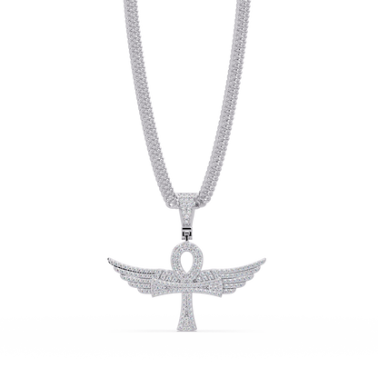 Winged Ankh VVS Moissanite Diamond  Pendant Egyptian Cross of Life Jewelry