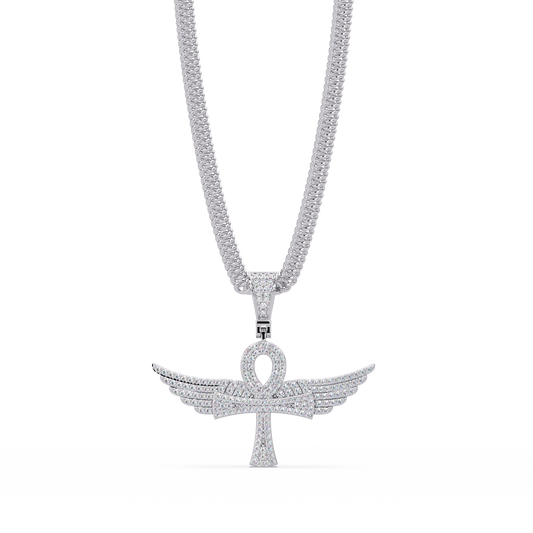 Winged Ankh VVS Moissanite Diamond  Pendant Egyptian Cross of Life Jewelry