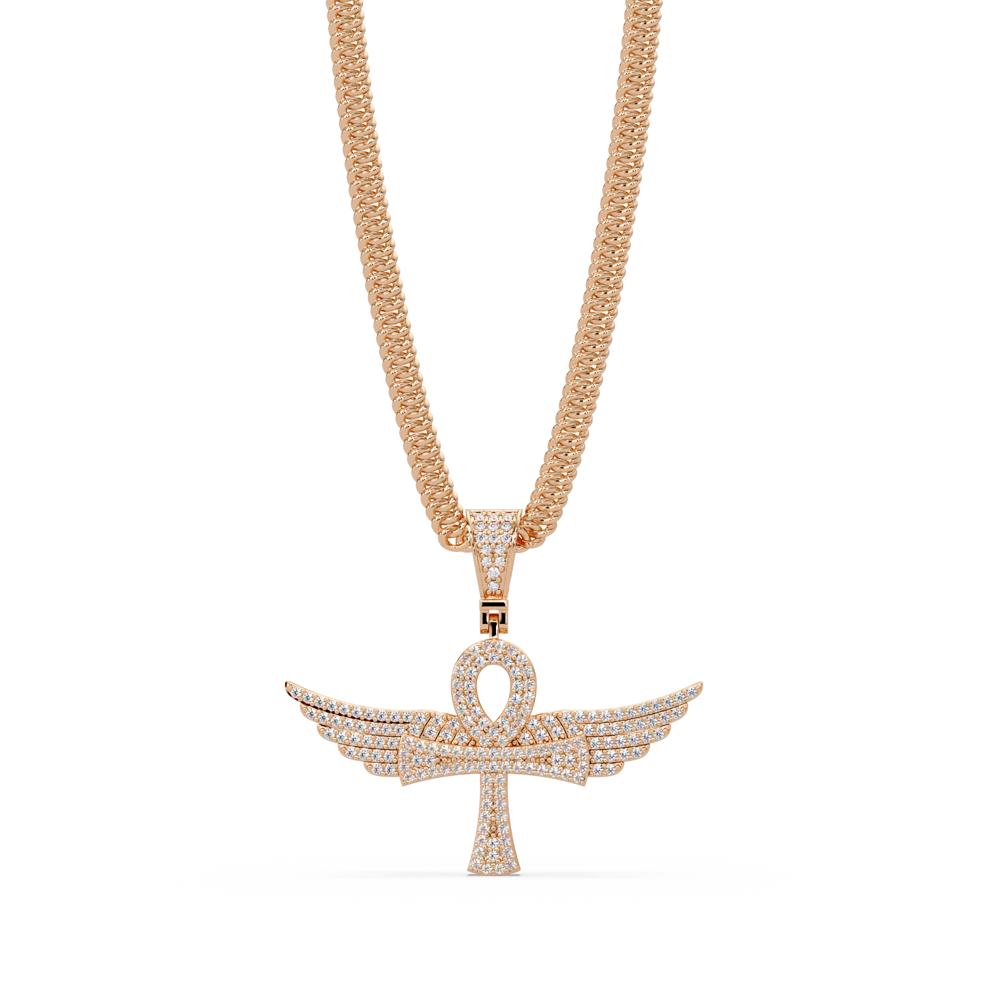 Winged Ankh VVS Moissanite Diamond  Pendant Egyptian Cross of Life Jewelry