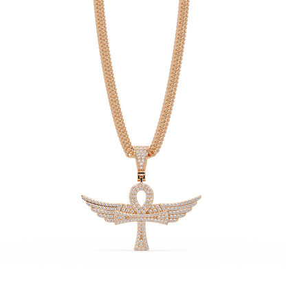 Winged Ankh VVS Moissanite Diamond  Pendant Egyptian Cross of Life Jewelry
