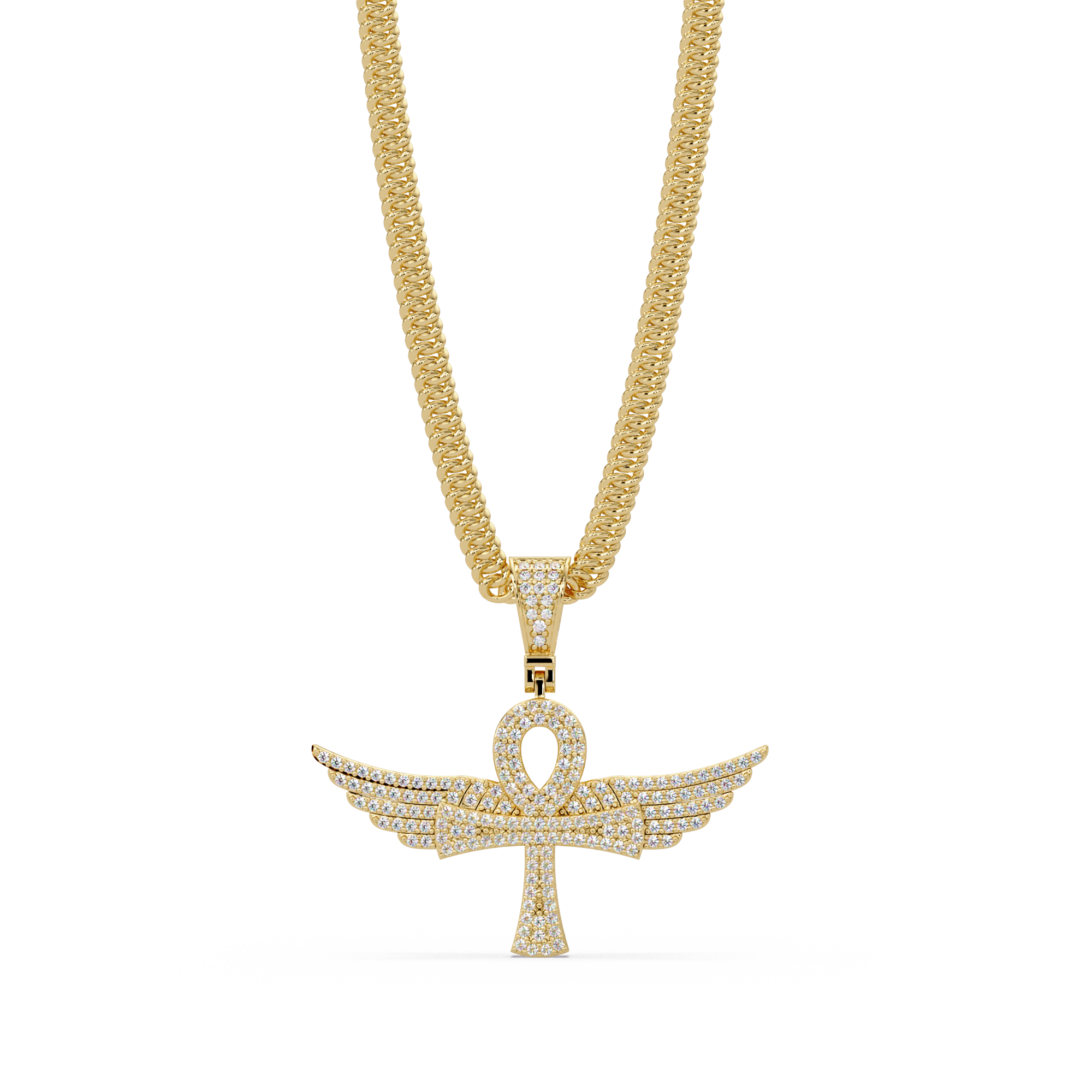 Winged Ankh VVS Moissanite Diamond  Pendant Egyptian Cross of Life Jewelry