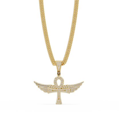 Winged Ankh VVS Moissanite Diamond  Pendant Egyptian Cross of Life Jewelry