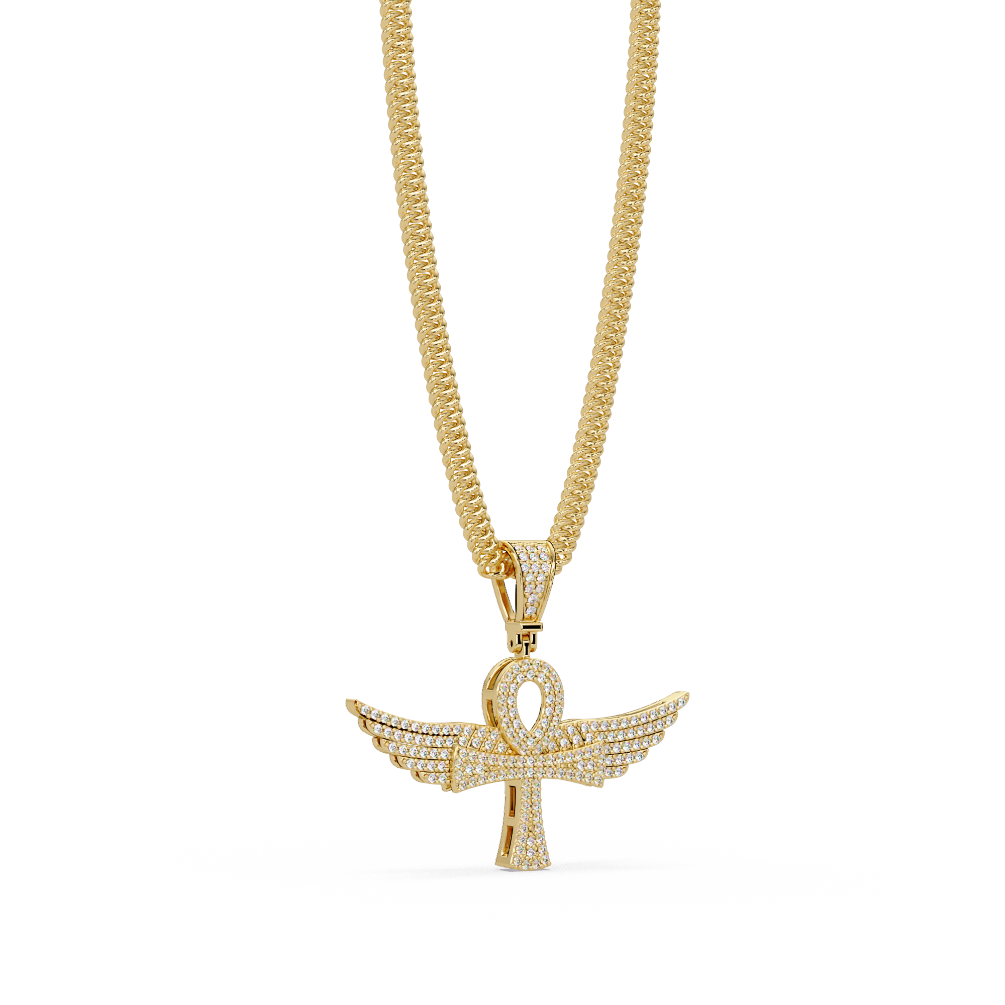 Winged Ankh VVS Moissanite Diamond  Pendant Egyptian Cross of Life Jewelry