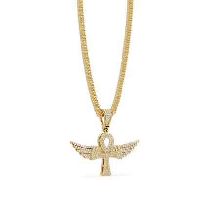 Winged Ankh VVS Moissanite Diamond  Pendant Egyptian Cross of Life Jewelry