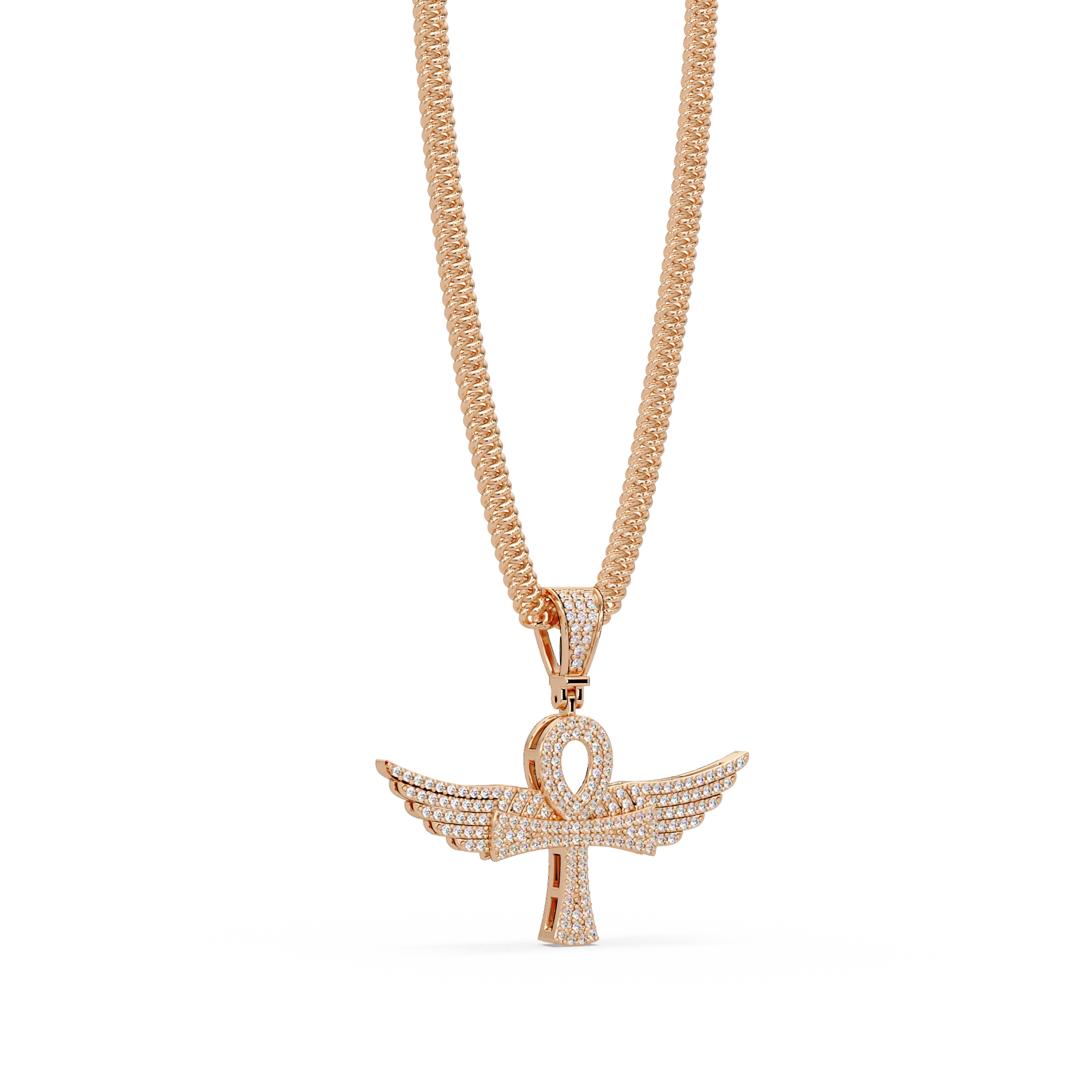Winged Ankh VVS Moissanite Diamond  Pendant Egyptian Cross of Life Jewelry