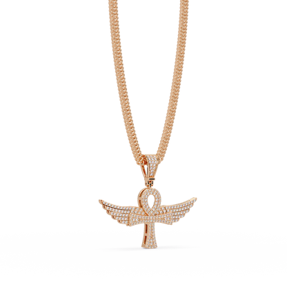 Winged Ankh VVS Moissanite Diamond  Pendant Egyptian Cross of Life Jewelry