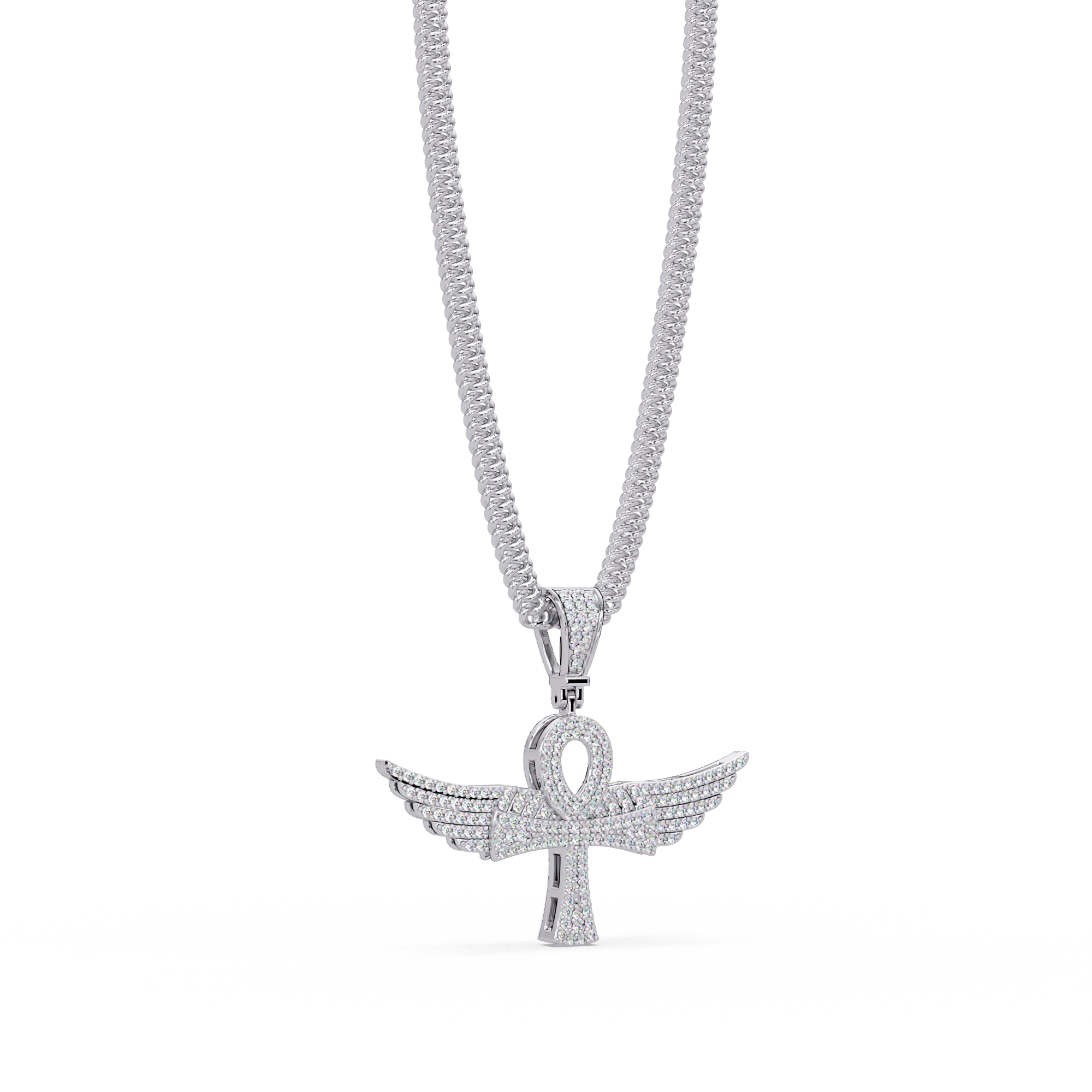 Winged Ankh VVS Moissanite Diamond  Pendant Egyptian Cross of Life Jewelry