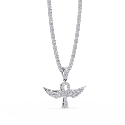 Winged Ankh VVS Moissanite Diamond  Pendant Egyptian Cross of Life Jewelry
