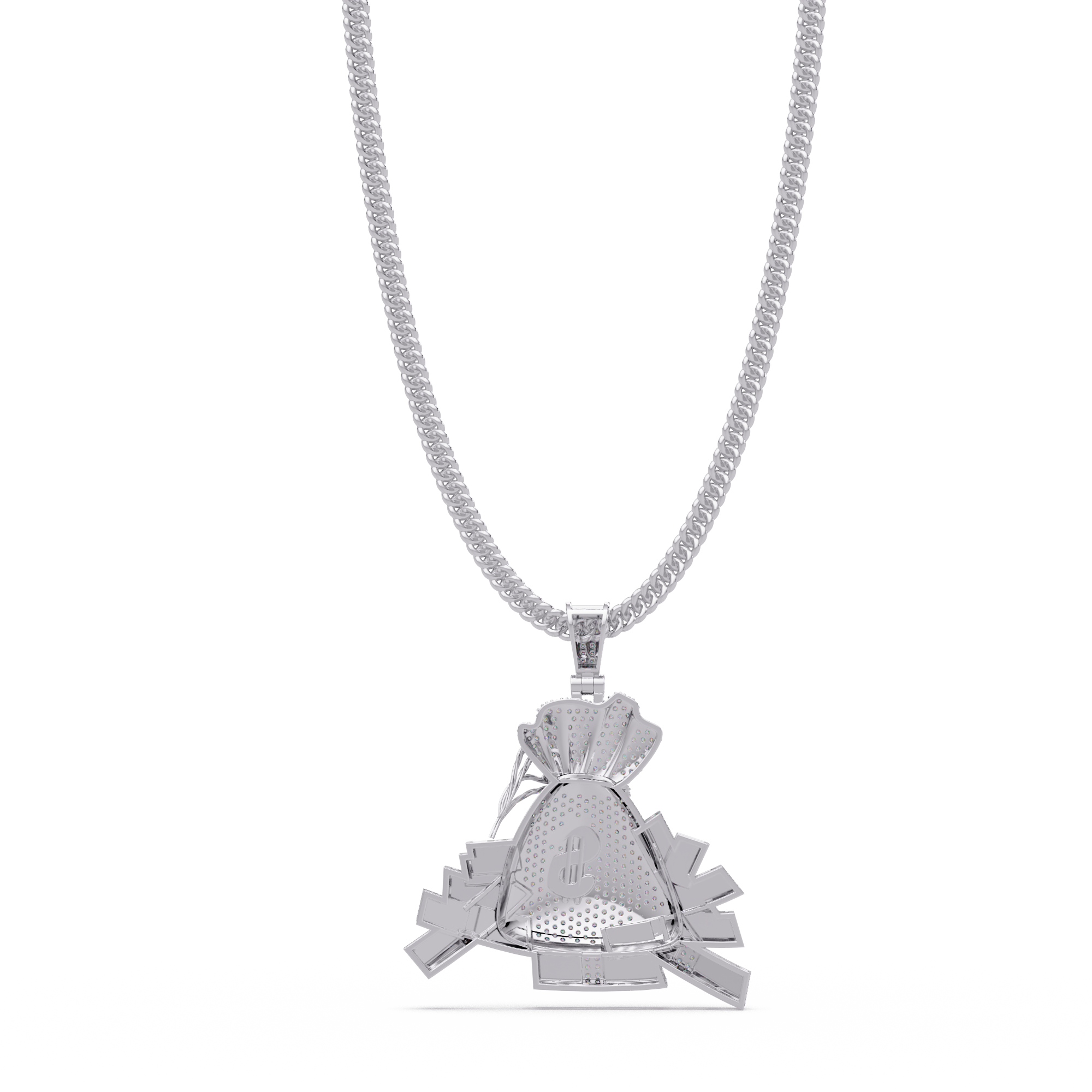Money Bag Dollar Sign Pendant VVS Moissanite Diamonds