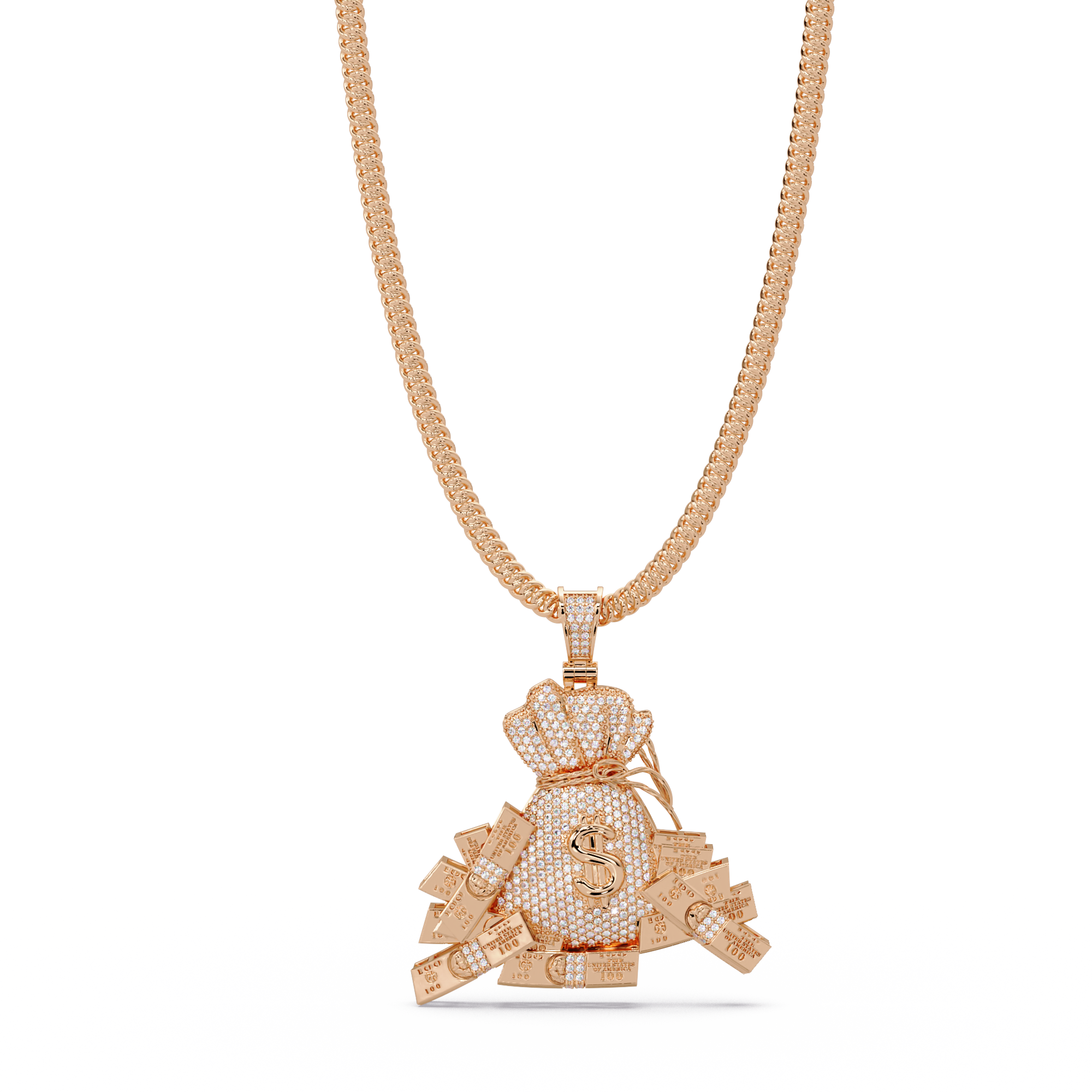 Money Bag Dollar Sign Pendant VVS Moissanite Diamonds