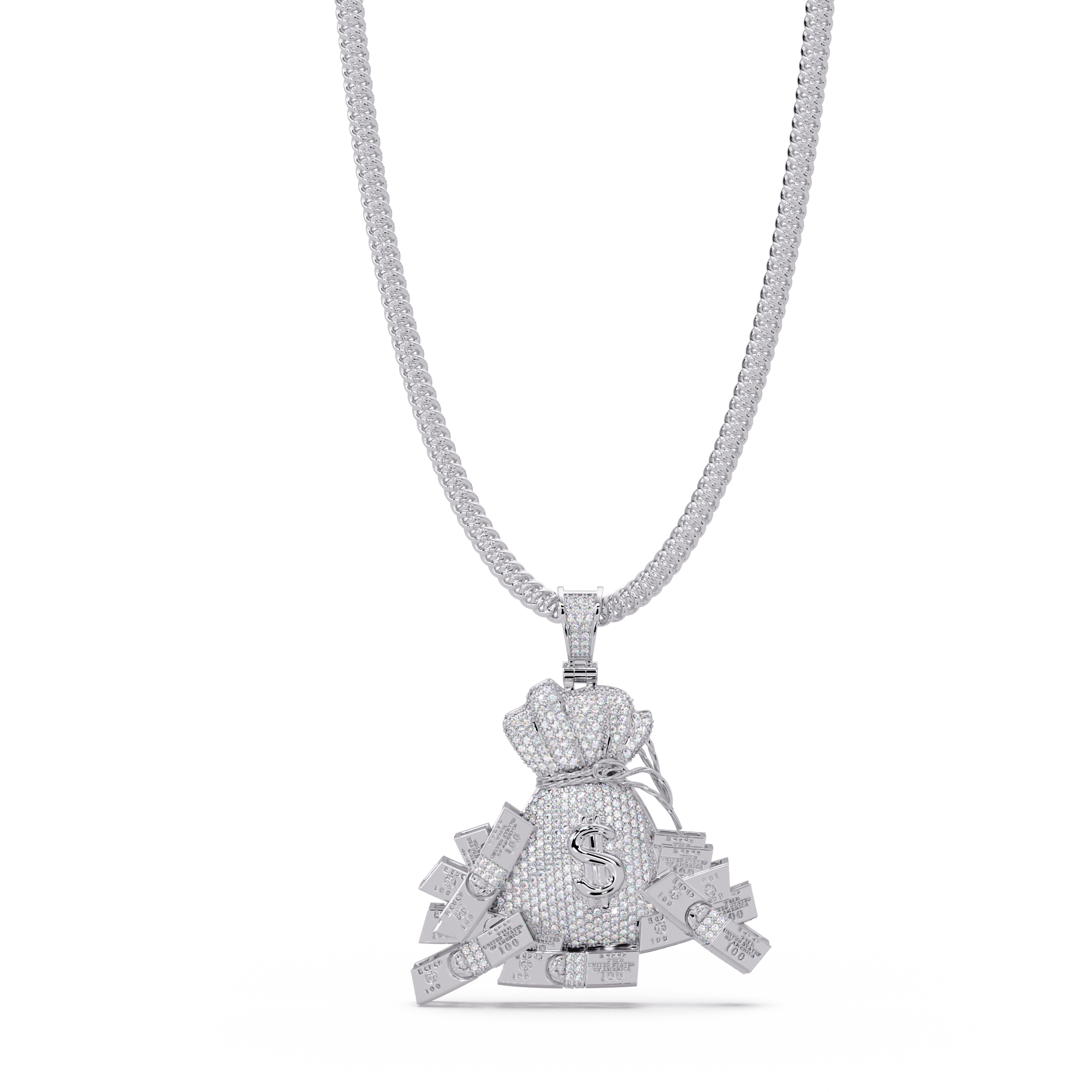 Money Bag Dollar Sign Pendant VVS Moissanite Diamonds
