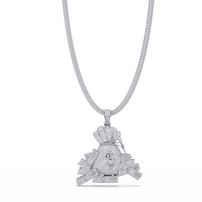Money Bag Dollar Sign Pendant VVS Moissanite Diamonds
