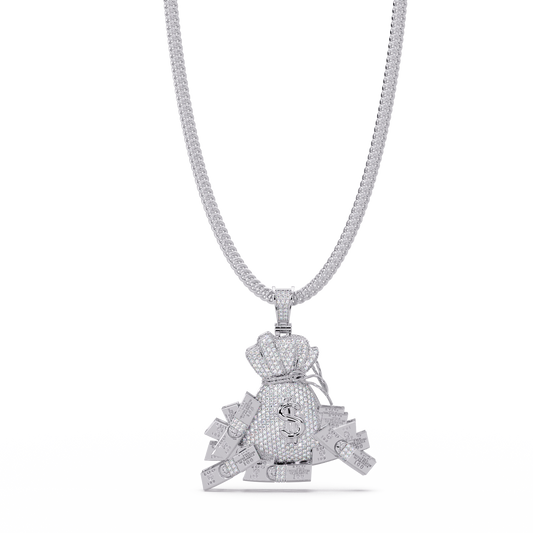 Money Bag Dollar Sign Pendant VVS Moissanite Diamonds