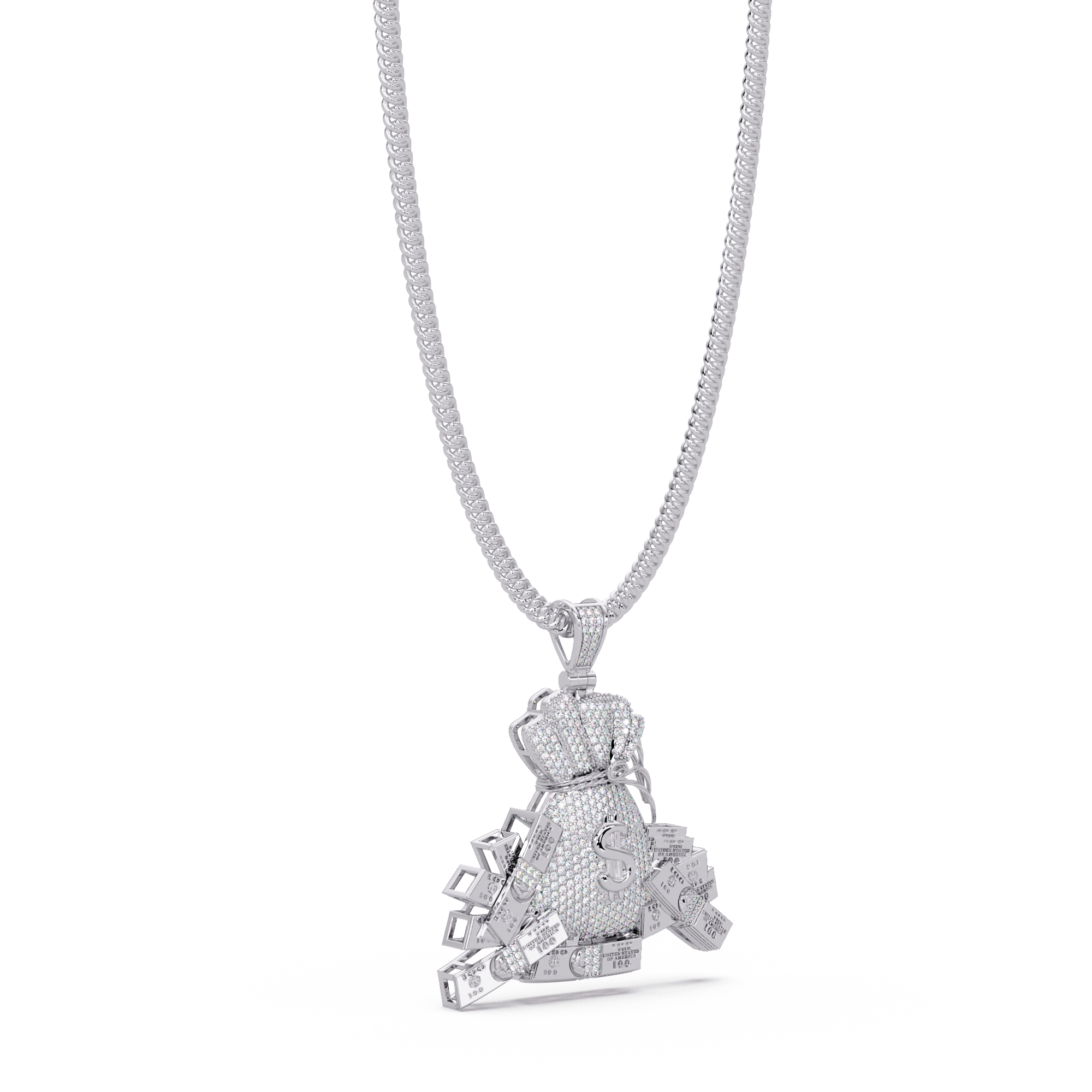 Money Bag Dollar Sign Pendant VVS Moissanite Diamonds