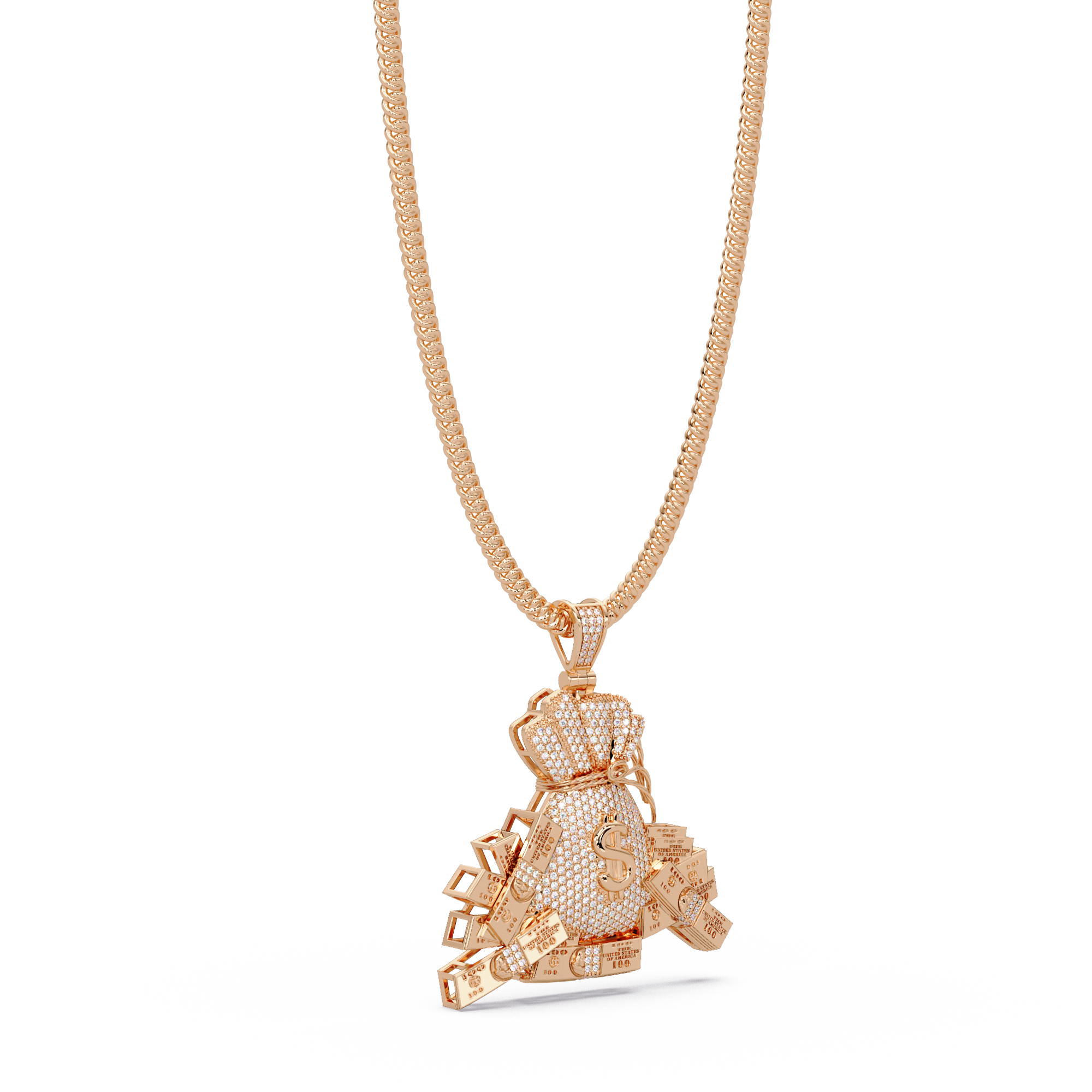 Money Bag Dollar Sign Pendant VVS Moissanite Diamonds